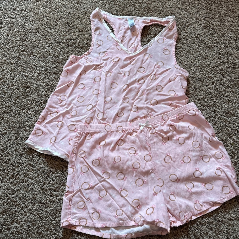 Women's PJ Couture Pink Pajama Shirt Set W Rings Sz Small